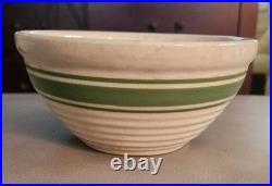 Old Hull Beehive Green Stripe Yellowware Mixing Bowl 6 Rare Vguc
