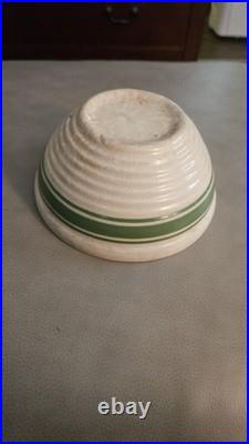 Old Hull Beehive Green Stripe Yellowware Mixing Bowl 6 Rare Vguc