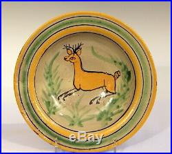 Old Montiel Vintage Guatemalan Pottery Majolica Deer Antelope Plate Charger Bowl