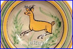 Old Montiel Vintage Guatemalan Pottery Majolica Deer Antelope Plate Charger Bowl