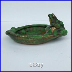 Old Weller Art Pottery Coppertone Frog & Lily Pad Bowl Pin Dish Vintage Art Deco
