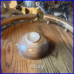 Old antique 4 Inch hand painted Pottery redware terracotta bowl with 2 handles