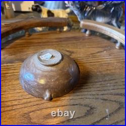 Old antique 4 Inch hand painted Pottery redware terracotta bowl with 2 handles