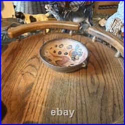 Old antique 4 Inch hand painted Pottery redware terracotta bowl with 2 handles