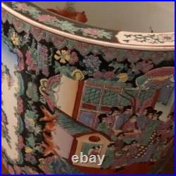 Old vintage Asian floor pot planter pottery fish bowl family rose