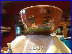 Old vintage Mexican Tlaquepaque tourist pottery Red bowl 9 1/4 Donkeys Cactus