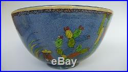 Old vintage Mexican Tlaquepaque tourist pottery blue bowl 10 dlam x 5 1/2