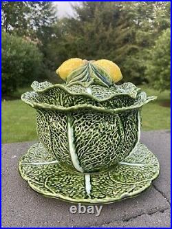 Olfaire Portugal Pottery 10 Cabbage Leaf Soup Tureen WithLeamon on the Lid 3 Pcs