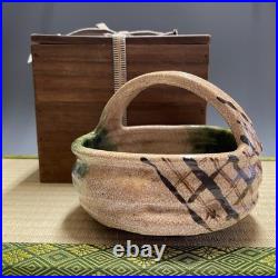 Oribe Ware A784 Japanese Pottery confectionery dish With handle Bowl Vintage