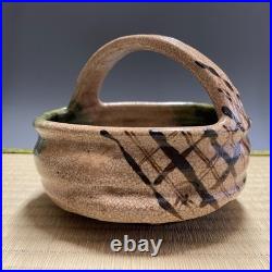 Oribe Ware A784 Japanese Pottery confectionery dish With handle Bowl Vintage