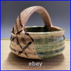 Oribe Ware A784 Japanese Pottery confectionery dish With handle Bowl Vintage