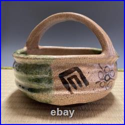Oribe Ware A784 Japanese Pottery confectionery dish With handle Bowl Vintage
