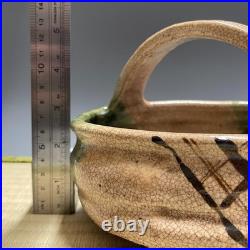 Oribe Ware A784 Japanese Pottery confectionery dish With handle Bowl Vintage