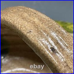 Oribe Ware A784 Japanese Pottery confectionery dish With handle Bowl Vintage