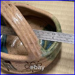 Oribe Ware A784 Japanese Pottery confectionery dish With handle Bowl Vintage