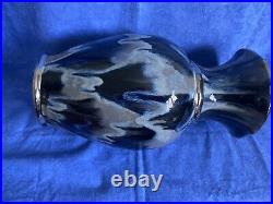 Original Prison Inmate Art Large Vase Blue Silver 2009 Inmate Signed CA Pottery