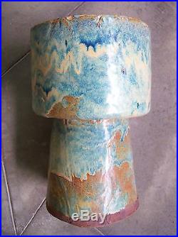 Original Vintage Pottery Vase Mid Century Modern Blue Drip Large Planter Bowl