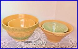 Over & Back VTG Yellow Ware Mixing Bowl Lot Set of 4 Stackable Farmhouse EUC