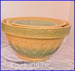 Over & Back VTG Yellow Ware Mixing Bowl Lot Set of 4 Stackable Farmhouse EUC