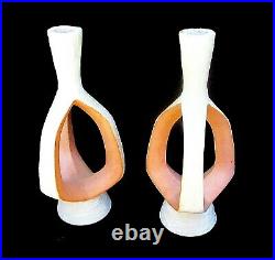 Pair Of Vintage 1950's Modernist Pottery Candlesticks By Roselane California