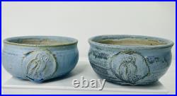 Pair VTG Studio Art Pottery Bowls Blue with Owl Handmade Signed Two withSpoon 5