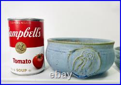 Pair VTG Studio Art Pottery Bowls Blue with Owl Handmade Signed Two withSpoon 5