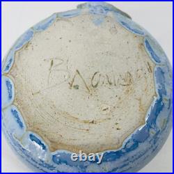 Pair VTG Studio Art Pottery Bowls Blue with Owl Handmade Signed Two withSpoon 5