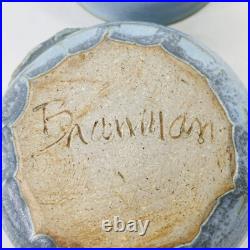 Pair VTG Studio Art Pottery Bowls Blue with Owl Handmade Signed Two withSpoon 5