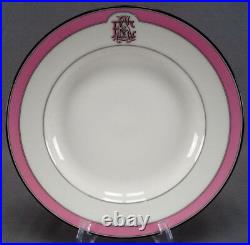 Pair of 19th Cent F Dommartin Paris EAE Monogram Pink & Black Rimmed Soup Bowls