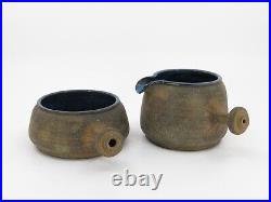 Pair of Vintage Modernist Stoneware Pottery Vessels Signed Nils Kahler Denmark