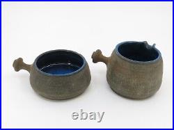 Pair of Vintage Modernist Stoneware Pottery Vessels Signed Nils Kahler Denmark