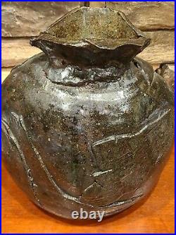 Paul Soldner RARE! Mid Century Raku Spherical Hand Thrown Vase / Pot 9.5 x 9.5