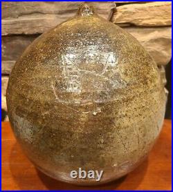 Paul Soldner RARE! Mid Century Raku Spherical Heavy Globe Vase with Etched Cat 12