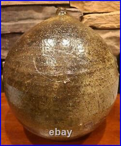 Paul Soldner RARE! Mid Century Raku Spherical Heavy Globe Vase with Etched Cat 12
