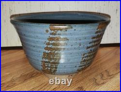 Peter Leach Vtg Studio Stoneware Colander Strainer W Blue Glaze & Design, Marked