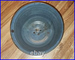 Peter Leach Vtg Studio Stoneware Colander Strainer W Blue Glaze & Design, Marked