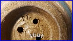 Peter Leach Vtg Studio Stoneware Colander Strainer W Blue Glaze & Design, Marked