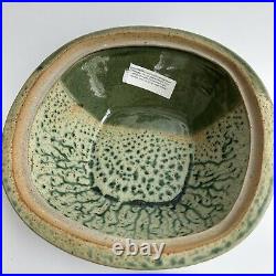 Pillers Clay Studio Art Pottery Dolphin Covered Bowl Dish Virginia USA Vtg Green