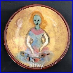 Polia Pillin Vintage Art Pottery Bowl with Woman and Fish
