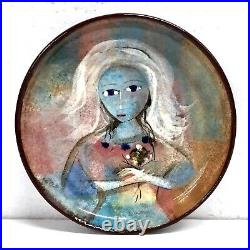 Polia Pillin Vintage Art Pottery Miniature Bowl with Woman Holding Flowers