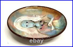 Polia Pillin Vintage Art Pottery Miniature Bowl with Woman Holding Flowers