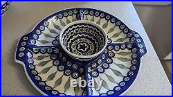 Polish Pottery Chip and Dip RelishTray & Bowl! Vtg Piece