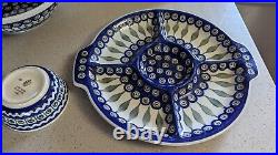 Polish Pottery Chip and Dip RelishTray & Bowl! Vtg Piece