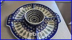 Polish Pottery Chip and Dip RelishTray & Bowl! Vtg Piece