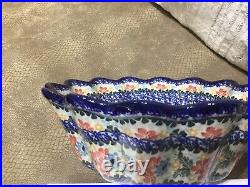 Polish Pottery Unikat Vintage Hand Made & Painted Deep Scalloped Bowl -m Starzyk