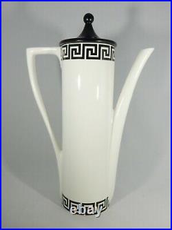 Portmeirion Pottery black and white Greek Key coffee set service for six vintage