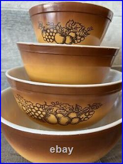 Pyrex Old Orchard Set of 4 Nesting Mixing Bowls Brown 404, 403, 402 & 401