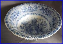 Queen Victoria Coronation Blue and White Pearlware Pottery Wash Bowl