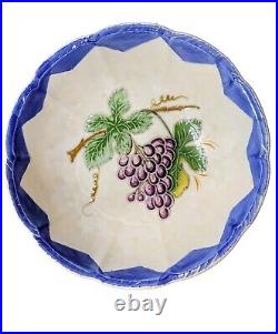 RARE 12.5 Italy Pottery Deep Serving Bowl Scalloped Edge, Grapes, Hand-painted