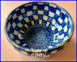 RARE 1840-1849 Mochaware 4.5 Bowl Checkerware Design Blue White Mocha Ware